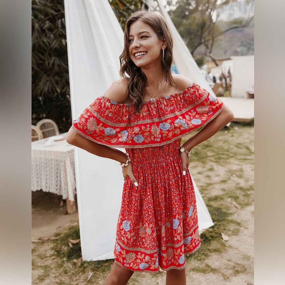 NWT Choies Red Floral Off-Shoulder Mini Dress